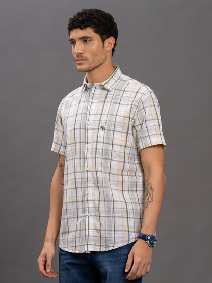 Men's Green Slim Fit Checkered Half Sleeve Casual Shirt