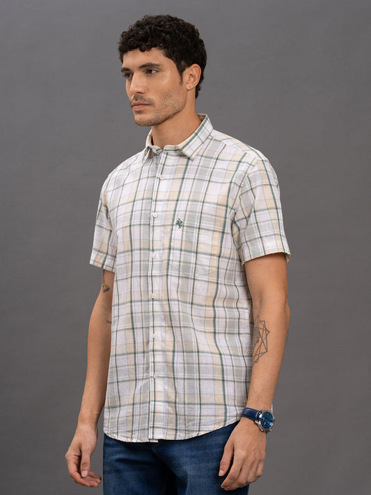 Men's Green Slim Fit Checkered Half Sleeve Casual Shirt