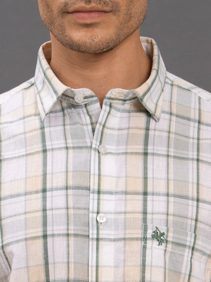 Men's Green Slim Fit Checkered Half Sleeve Casual Shirt