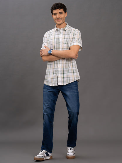 Men's Green Slim Fit Checkered Half Sleeve Casual Shirt
