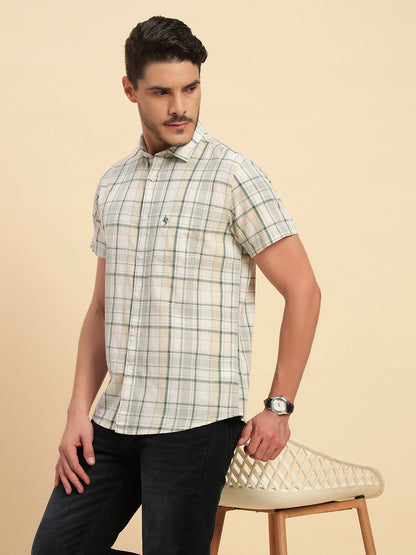 Casual Shirt for Men | Breathable & Soft with Color Fastness Regular Fit Spread Collar Neck Cotton Fabric Checkered Pattern
