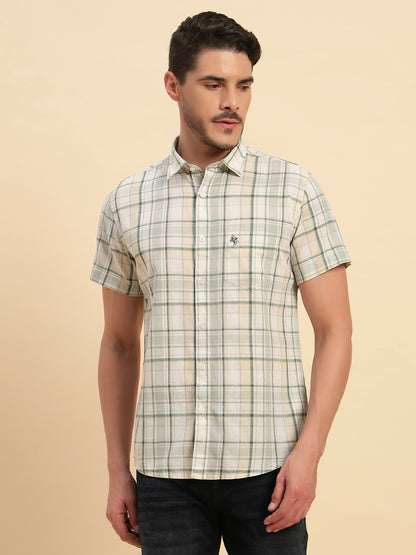 Casual Shirt for Men | Breathable & Soft with Color Fastness Regular Fit Spread Collar Neck Cotton Fabric Checkered Pattern