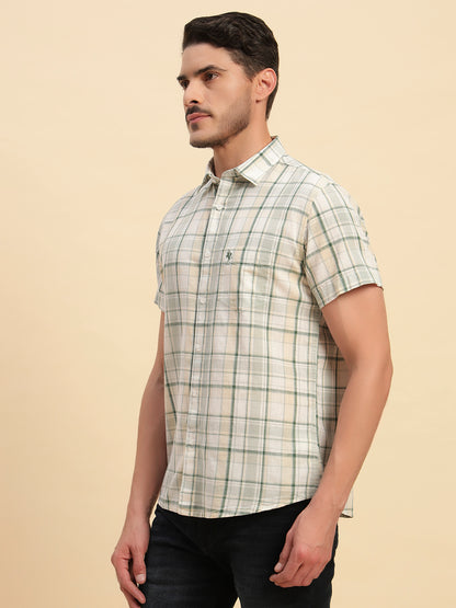 Casual Shirt for Men | Breathable & Soft with Color Fastness Regular Fit Spread Collar Neck Cotton Fabric Checkered Pattern