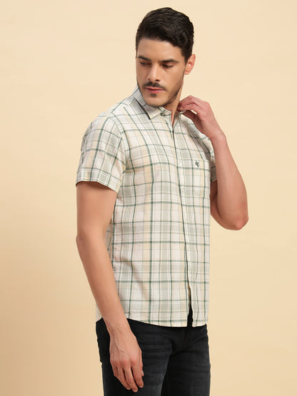 Casual Shirt for Men | Breathable & Soft with Color Fastness Regular Fit Spread Collar Neck Cotton Fabric Checkered Pattern