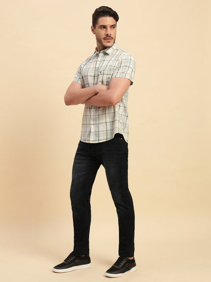 Casual Shirt for Men | Breathable & Soft with Color Fastness Regular Fit Spread Collar Neck Cotton Fabric Checkered Pattern