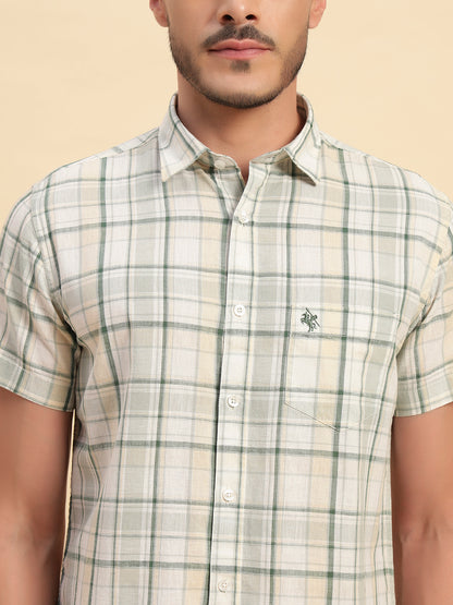 Casual Shirt for Men | Breathable & Soft with Color Fastness Regular Fit Spread Collar Neck Cotton Fabric Checkered Pattern