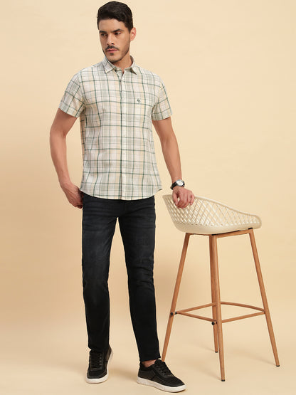 Casual Shirt for Men | Breathable & Soft with Color Fastness Regular Fit Spread Collar Neck Cotton Fabric Checkered Pattern