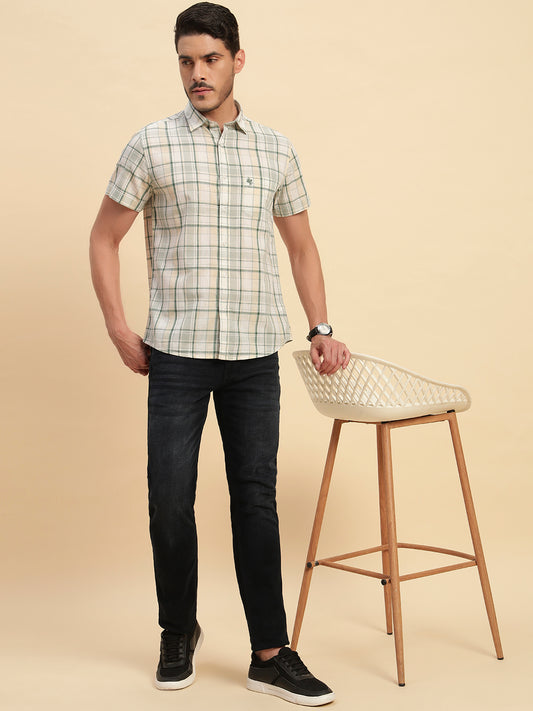 Casual Shirt for Men | Breathable & Soft with Color Fastness Regular Fit Spread Collar Neck Cotton Fabric Checkered Pattern