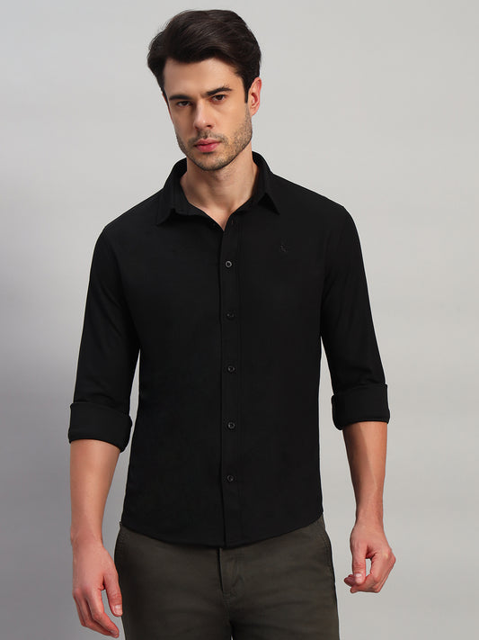 Casual Shirt for Men | Breathable & Soft with Color Fastness Regular Fit Spread Collar Neck Polyester Fabric Solid Pattern