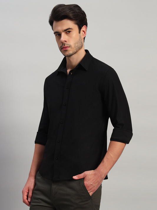 Casual Shirt for Men | Breathable & Soft with Color Fastness Regular Fit Spread Collar Neck Polyester Fabric Solid Pattern