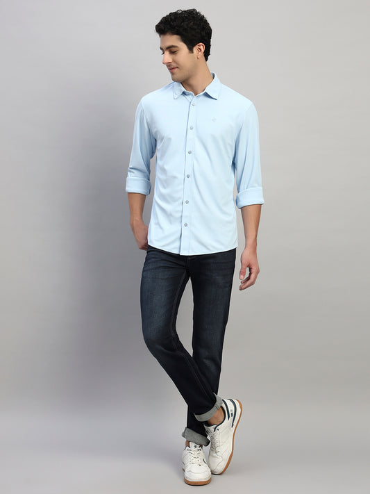 Casual Shirt for Men | Breathable & Soft with Color Fastness Regular Fit Spread Collar Neck Polyester Fabric Solid Pattern