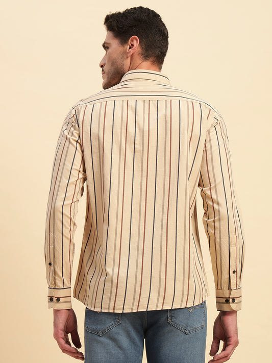 Casual Shirt for Men | Breathable & Soft with Color Fastness Regular Fit Spread Collar Neck Cotton Fabric Striped Pattern