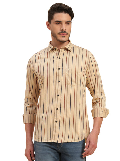 Casual Shirt for Men | Breathable & Soft with Color Fastness Regular Fit Spread Collar Neck Cotton Fabric Striped Pattern