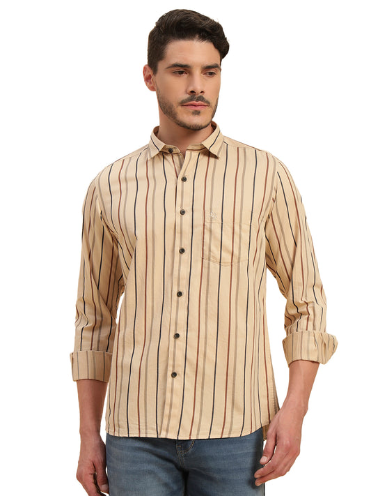 Casual Shirt for Men | Breathable & Soft with Color Fastness Regular Fit Spread Collar Neck Cotton Fabric Striped Pattern