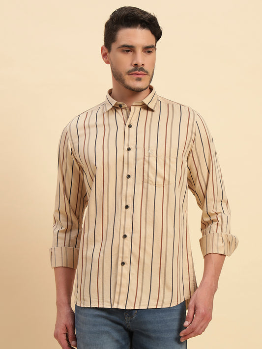 Casual Shirt for Men | Breathable & Soft with Color Fastness Regular Fit Spread Collar Neck Cotton Fabric Striped Pattern