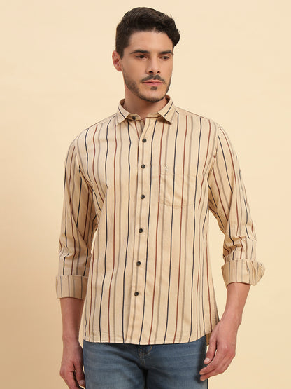 Casual Shirt for Men | Breathable & Soft with Color Fastness Regular Fit Spread Collar Neck Cotton Fabric Striped Pattern
