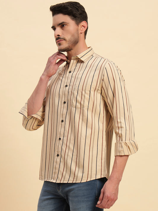 Casual Shirt for Men | Breathable & Soft with Color Fastness Regular Fit Spread Collar Neck Cotton Fabric Striped Pattern