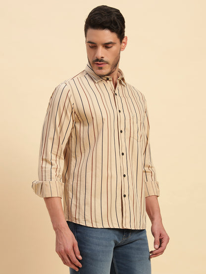 Casual Shirt for Men | Breathable & Soft with Color Fastness Regular Fit Spread Collar Neck Cotton Fabric Striped Pattern