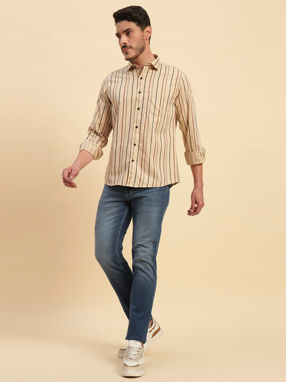 Casual Shirt for Men | Breathable & Soft with Color Fastness Regular Fit Spread Collar Neck Cotton Fabric Striped Pattern