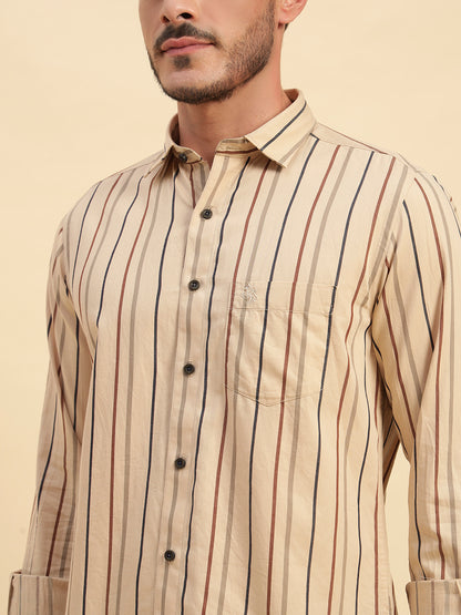 Casual Shirt for Men | Breathable & Soft with Color Fastness Regular Fit Spread Collar Neck Cotton Fabric Striped Pattern