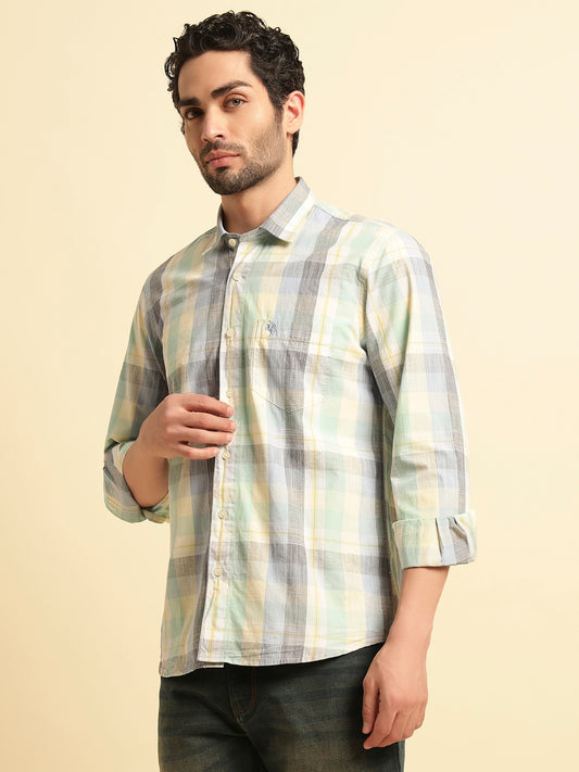 Casual Shirt for Men | Breathable & Soft with Color Fastness Regular Fit Spread Collar Neck Cotton Fabric Checkered Pattern
