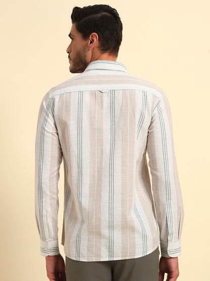 Casual Shirt for Men | Breathable & Soft with Color Fastness Regular Fit Spread Collar Neck Cotton Fabric Striped Pattern