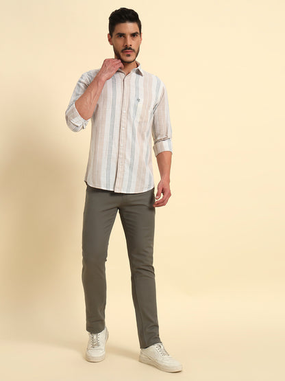 Casual Shirt for Men | Breathable & Soft with Color Fastness Regular Fit Spread Collar Neck Cotton Fabric Striped Pattern