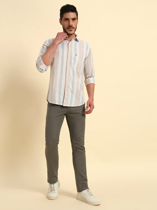 Casual Shirt for Men | Breathable & Soft with Color Fastness Regular Fit Spread Collar Neck Cotton Fabric Striped Pattern
