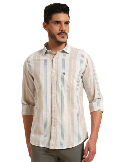 Casual Shirt for Men | Breathable & Soft with Color Fastness Regular Fit Spread Collar Neck Cotton Fabric Striped Pattern