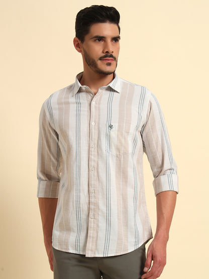 Casual Shirt for Men | Breathable & Soft with Color Fastness Regular Fit Spread Collar Neck Cotton Fabric Striped Pattern