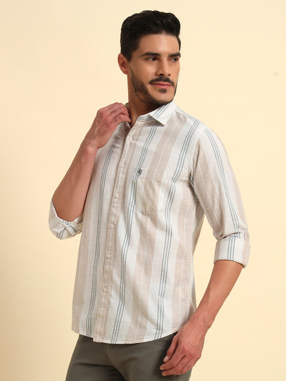 Casual Shirt for Men | Breathable & Soft with Color Fastness Regular Fit Spread Collar Neck Cotton Fabric Striped Pattern