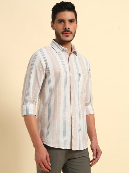 Casual Shirt for Men | Breathable & Soft with Color Fastness Regular Fit Spread Collar Neck Cotton Fabric Striped Pattern