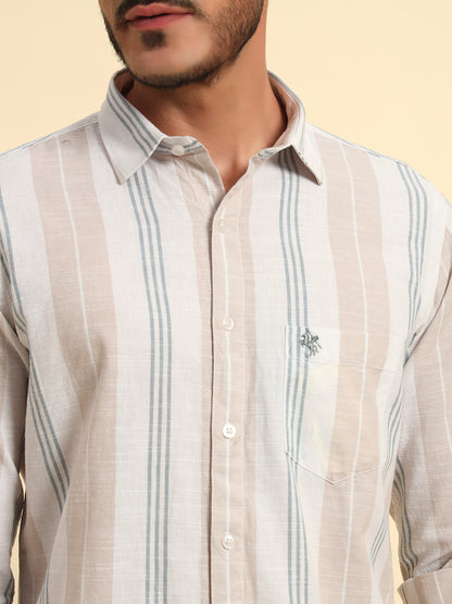 Casual Shirt for Men | Breathable & Soft with Color Fastness Regular Fit Spread Collar Neck Cotton Fabric Striped Pattern