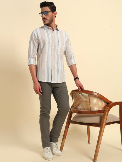 Casual Shirt for Men | Breathable & Soft with Color Fastness Regular Fit Spread Collar Neck Cotton Fabric Striped Pattern