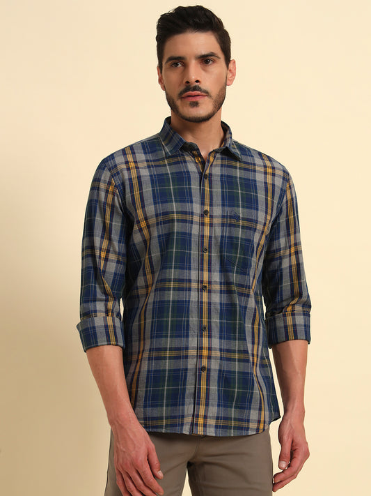 Casual Shirt for Men | Breathable & Soft with Color Fastness Regular Fit Spread Collar Neck Cotton Fabric Checkered Pattern