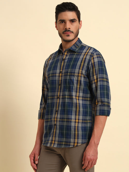 Casual Shirt for Men | Breathable & Soft with Color Fastness Regular Fit Spread Collar Neck Cotton Fabric Checkered Pattern