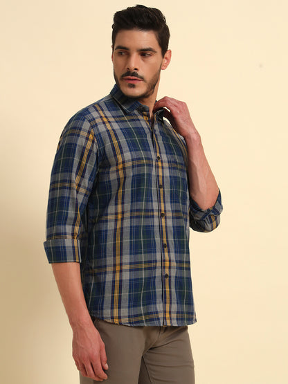 Casual Shirt for Men | Breathable & Soft with Color Fastness Regular Fit Spread Collar Neck Cotton Fabric Checkered Pattern