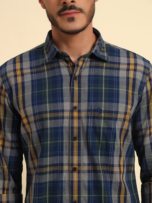 Casual Shirt for Men | Breathable & Soft with Color Fastness Regular Fit Spread Collar Neck Cotton Fabric Checkered Pattern