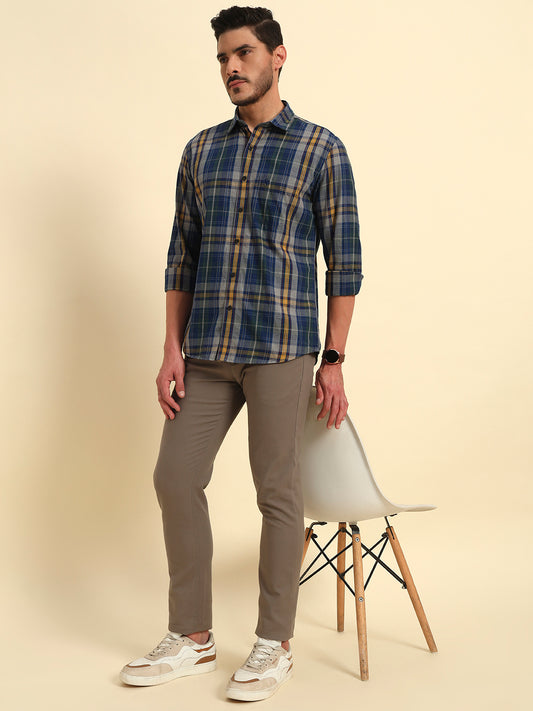 Casual Shirt for Men | Breathable & Soft with Color Fastness Regular Fit Spread Collar Neck Cotton Fabric Checkered Pattern