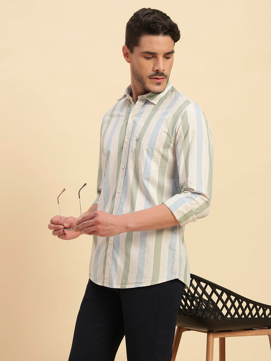 Casual Shirt for Men | Breathable & Soft with Color Fastness Regular Fit Spread Collar Neck Cotton Fabric Striped Pattern