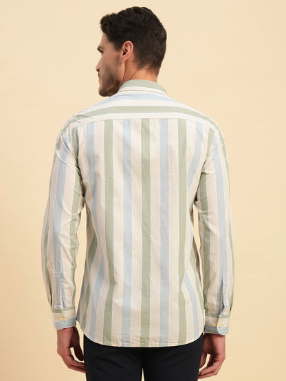 Casual Shirt for Men | Breathable & Soft with Color Fastness Regular Fit Spread Collar Neck Cotton Fabric Striped Pattern