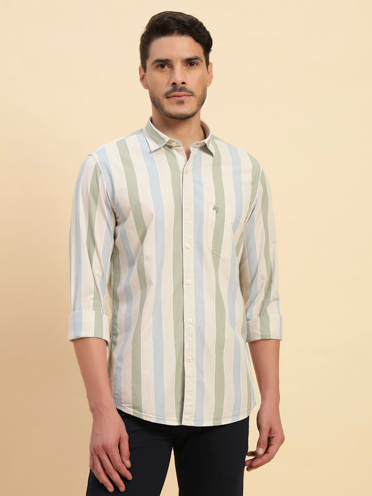 Casual Shirt for Men | Breathable & Soft with Color Fastness Regular Fit Spread Collar Neck Cotton Fabric Striped Pattern