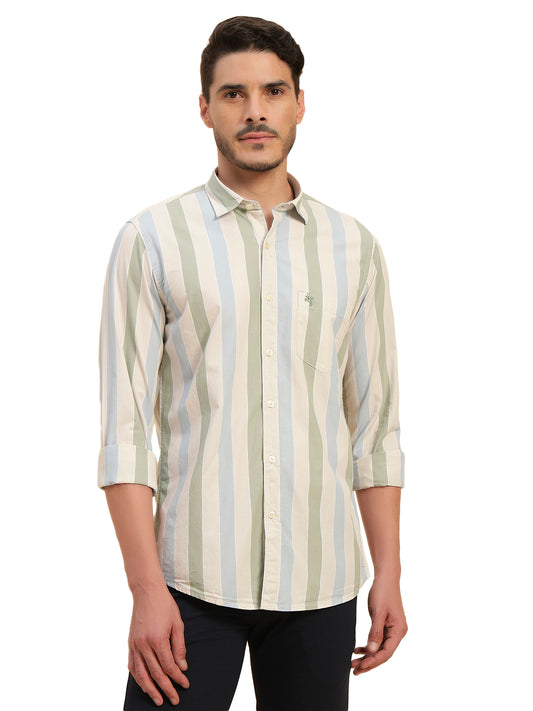 Casual Shirt for Men | Breathable & Soft with Color Fastness Regular Fit Spread Collar Neck Cotton Fabric Striped Pattern