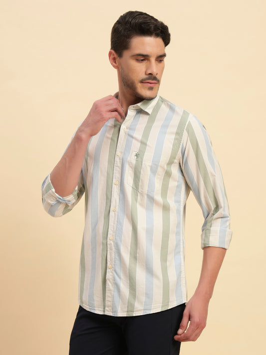 Casual Shirt for Men | Breathable & Soft with Color Fastness Regular Fit Spread Collar Neck Cotton Fabric Striped Pattern