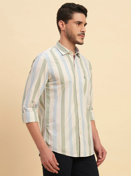 Casual Shirt for Men | Breathable & Soft with Color Fastness Regular Fit Spread Collar Neck Cotton Fabric Striped Pattern
