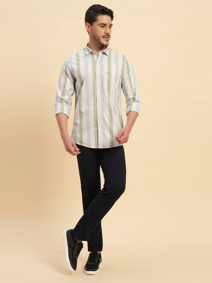 Casual Shirt for Men | Breathable & Soft with Color Fastness Regular Fit Spread Collar Neck Cotton Fabric Striped Pattern