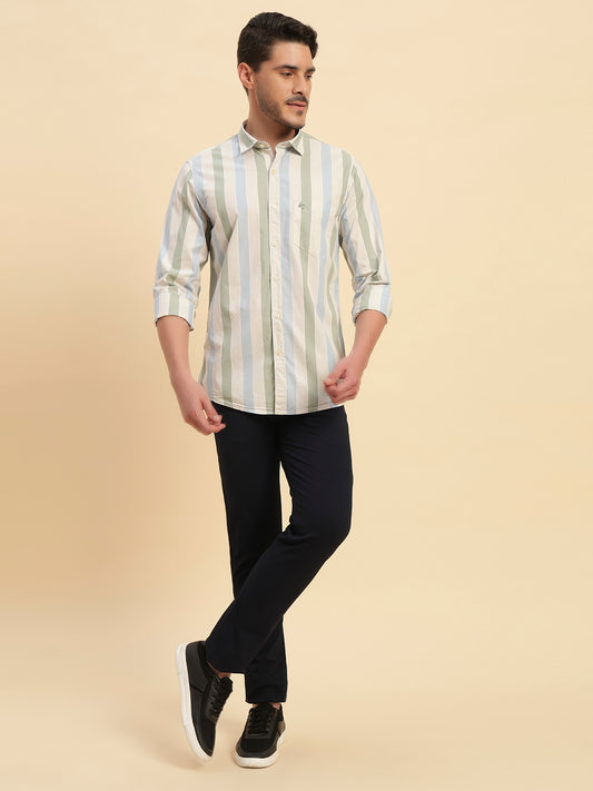 Casual Shirt for Men | Breathable & Soft with Color Fastness Regular Fit Spread Collar Neck Cotton Fabric Striped Pattern