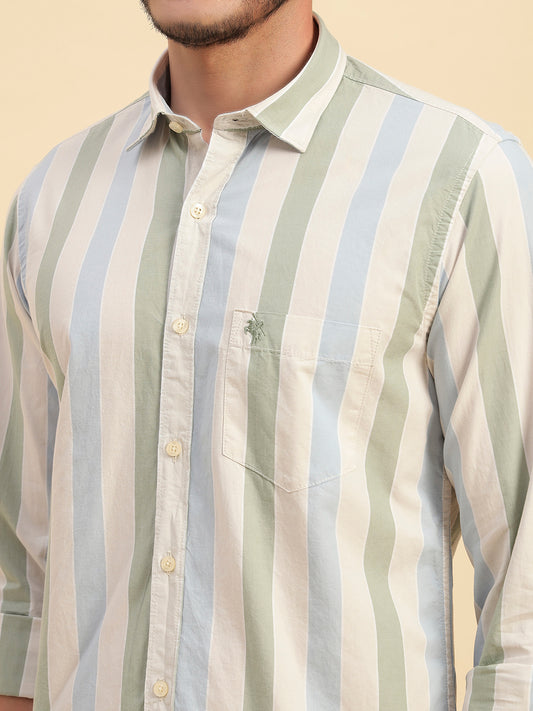 Casual Shirt for Men | Breathable & Soft with Color Fastness Regular Fit Spread Collar Neck Cotton Fabric Striped Pattern