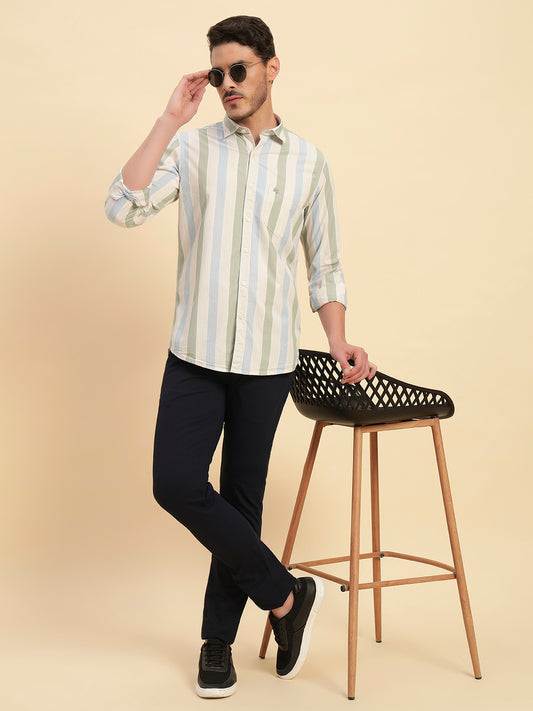 Casual Shirt for Men | Breathable & Soft with Color Fastness Regular Fit Spread Collar Neck Cotton Fabric Striped Pattern