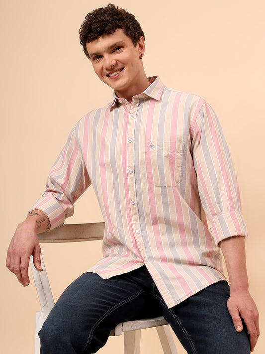Casual Shirt for Men | Breathable & Soft with Color Fastness Regular Fit Spread Collar Neck Cotton Fabric Striped Pattern